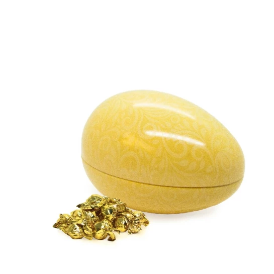 Påskägg i plåt 15cm gult pralinkulor guld